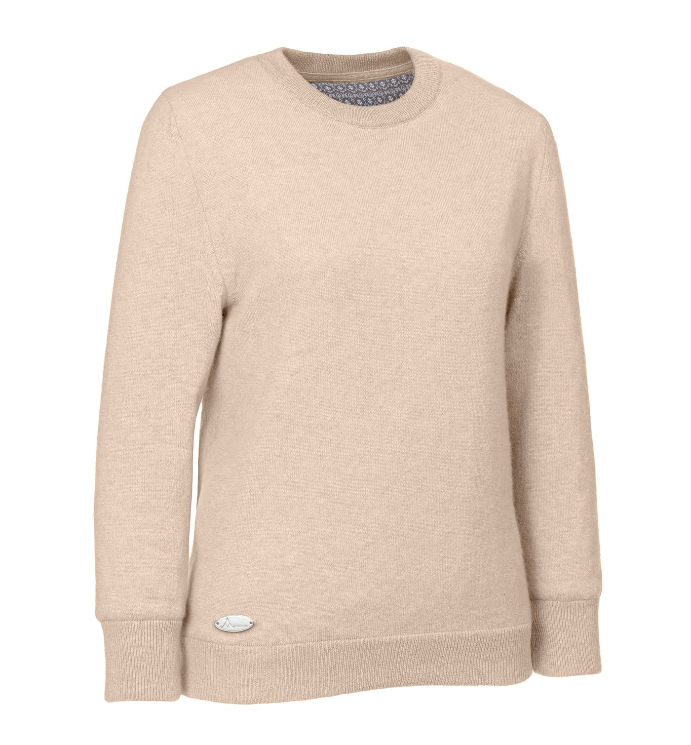 Viktorias Athleisure Kaschmirpullover mit Rundhalsausschnitt für Damen und Herren - High-Tech-Innenfutter in der Farbe Sand. Klima-aktiv: Ideal zum Golfen, Segeln, Reiten, Wandern und Radfahren. Luxuriöser Komfort für den aktiven Freizeitbereich. Ein Must-Have-Pullover für aktive Lebensstile - immer perfekt gekleidet.