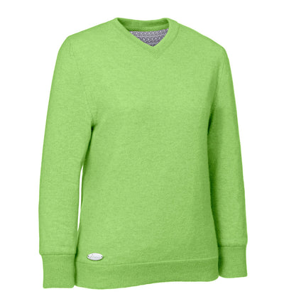 Viktorias Athleisure Kaschmirpullover mit V-Ausschnitt für Damen und Herren - High-Tech-Innenfutter in der Farbe Apple. Klima-aktiv: Ideal zum Golfen, Segeln, Reiten, Wandern und Radfahren. Luxuriöser Komfort für den aktiven Freizeitbereich. Ein Must-Have-Pullover für aktive Lebensstile - immer perfekt gekleidet.